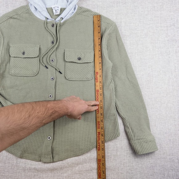Hippie Rose Juniors Hooded Waffle Knit Button Shacket Sage Green Size S - Picture 6 of 8